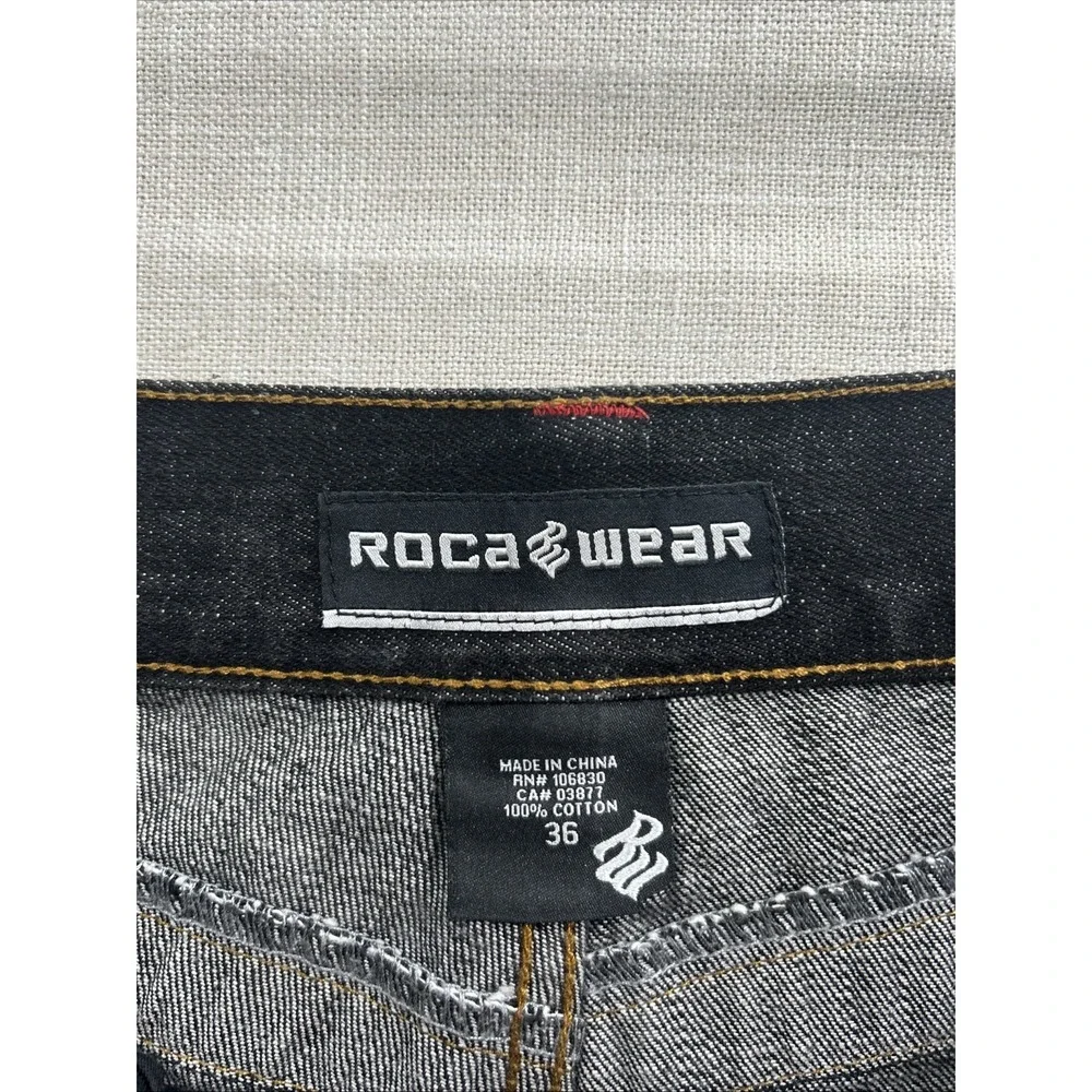 Rocawear Jeans 36 Dark Wash Wide Leg Embroidered Red Logo Baggy Streetwear
